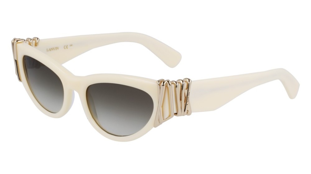 Lanvin LNV664S - 103 - 53 Lunettes de soleil Blanc, Or Œil de chat