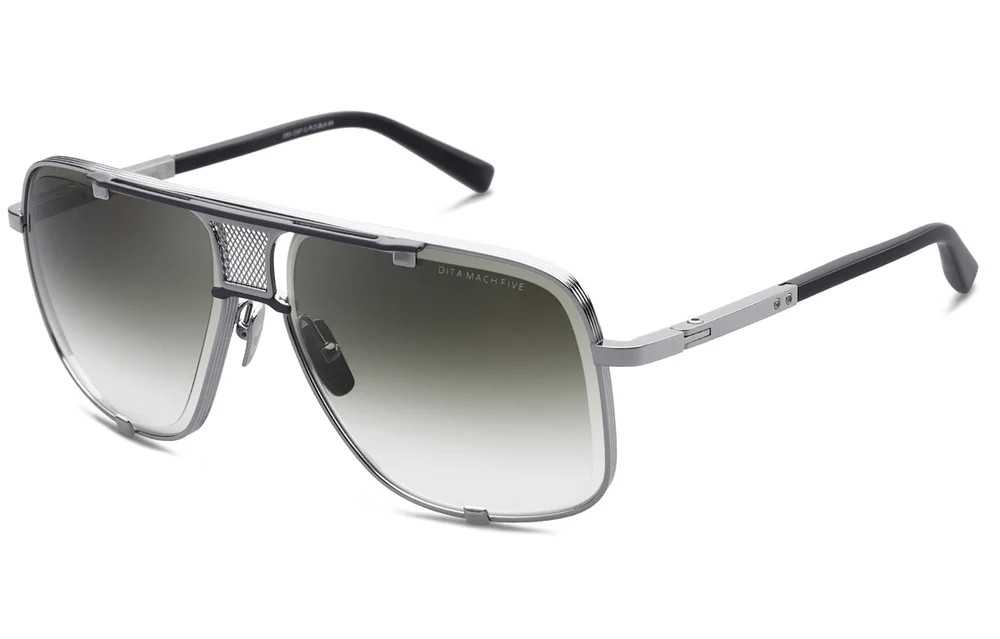 Dita MACH FIVE TITANIUM DRX-2087 - G - 64 Lunettes de soleil Argent, Noir Pilote (Aviateur)