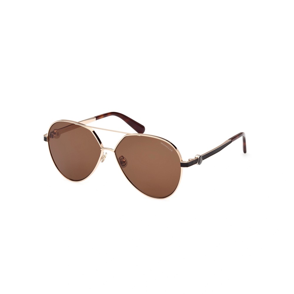 Moncler ML0263 VIZTA - 28H - 59 - AVEC DES VERRES POLARISÉS Lunettes de soleil Or rose, Havane Pilote (Aviateur)