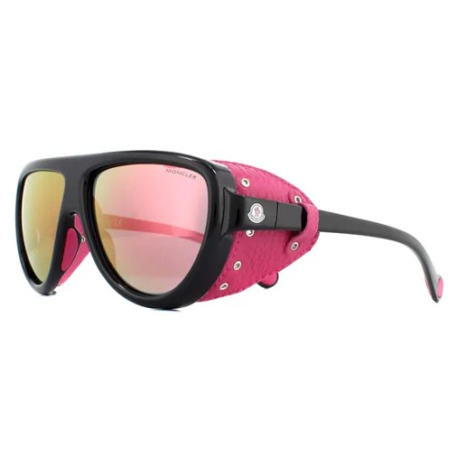 Moncler ML0089 - 01Z - 57 Lunettes de soleil Noir, Rose Pilote (Aviateur)