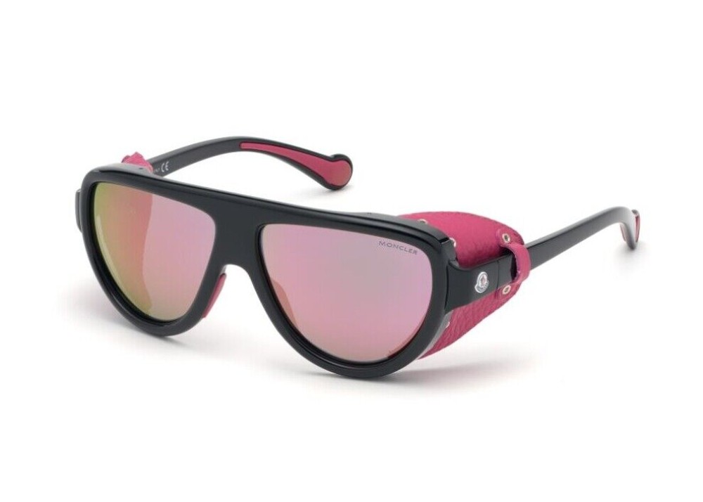 Moncler ML0089 - 01Z - 57 Lunettes de soleil Noir, Rose Pilote (Aviateur)