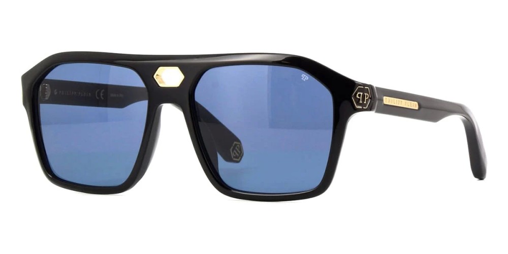 Philipp Plein SPP072 BRAVE SHADES - 0700 - 57 Lunettes de soleil Noir Pilote (Aviateur)