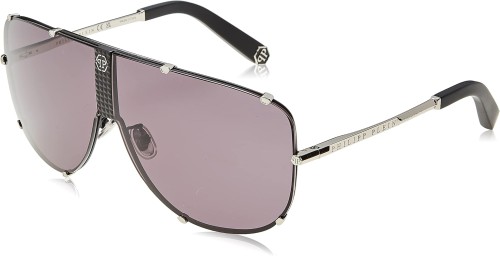 Philipp Plein SPP075 STUD - 0K07 - 69 Lunettes de soleil Argent, Noir Bouclier