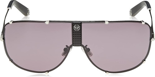 Philipp Plein SPP075 STUD - 0K07 - 69 Lunettes de soleil Argent, Noir Bouclier