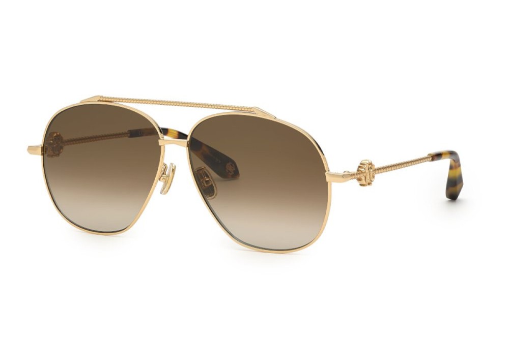 Roberto Cavalli SRC008V - 300Y - 62 Lunettes de soleil Or, Havane Pilote (Aviateur)