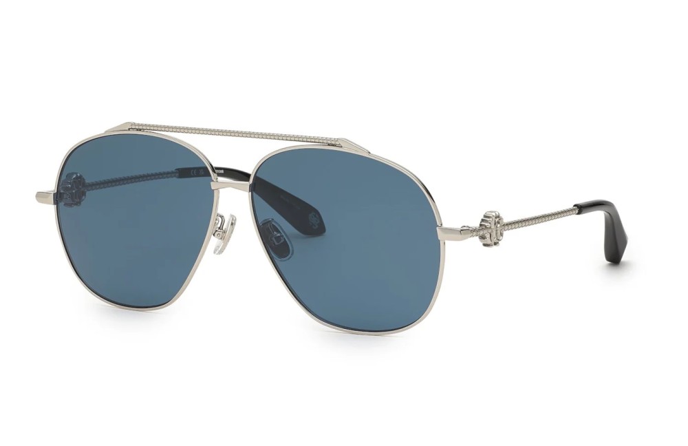 Roberto Cavalli SRC008V - 0579 - 62 Lunettes de soleil Argent, Noir Pilote (Aviateur)