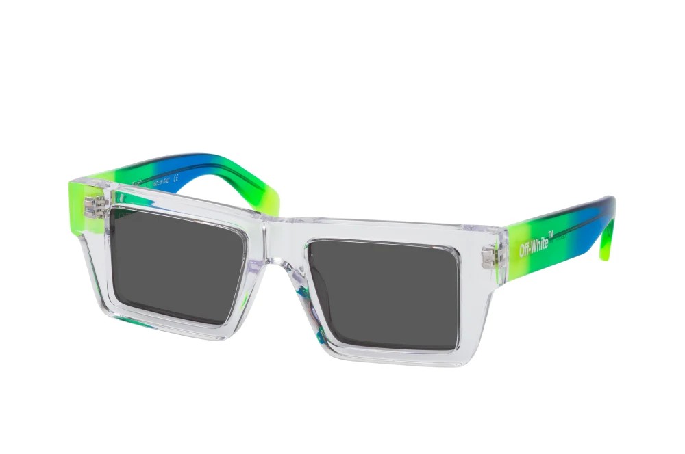 Off-White OERI017 NASSAU - 8507 - 51 Lunettes de soleil Transparent, À motifs, Vert, Bleu, Jaune Angulaire
