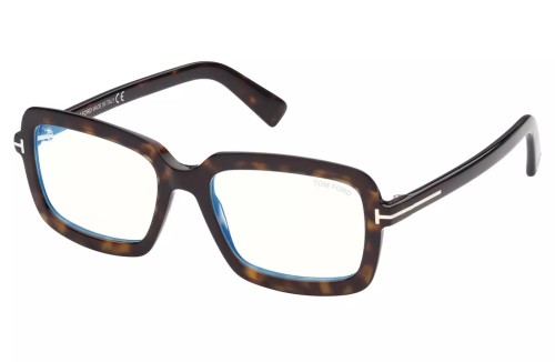 Tom Ford TF5767-B - 052 - 53 - AVEC DES VERRES À FILTRE ANTI LUMIÈRE BLEU-VIOLET Cadres optiques Havane foncé Angulaire