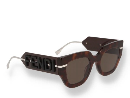 Fendi FE40097F - 52E - 51 Lunettes de soleil Havane, Or Œil de chat