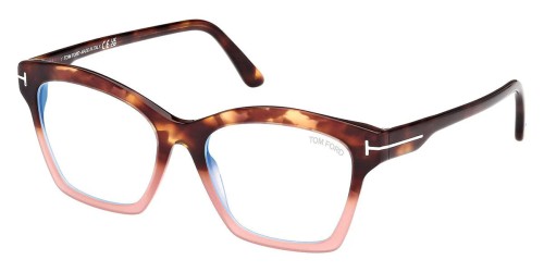 Tom Ford TF5965-B - 055 - 53 - AVEC DES VERRES À FILTRE ANTI LUMIÈRE BLEU-VIOLET Cadres optiques Havane, Rose Angulaire