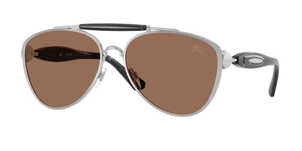 BURBERRY BE3160 - 100573 - 61 Lunettes de soleil Argent, Noir Pilote (Aviateur)