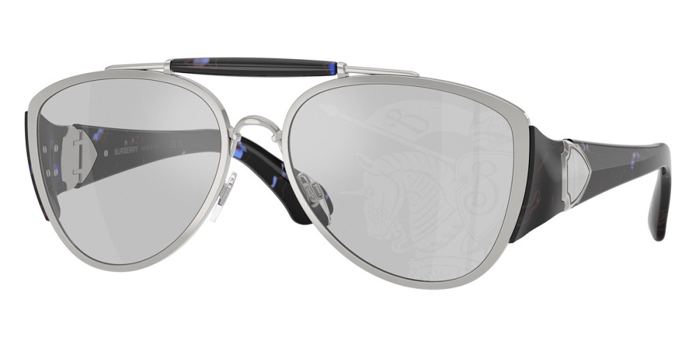 BURBERRY BE3161 - 100569 - 60 Lunettes de soleil Argent, Noir, Bleu Pilote (Aviateur)