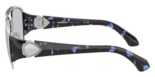 BURBERRY BE3161 - 100569 - 60 Lunettes de soleil Argent, Noir, Bleu Pilote (Aviateur)