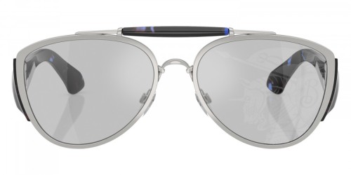 BURBERRY BE3161 - 100569 - 60 Lunettes de soleil Argent, Noir, Bleu Pilote (Aviateur)