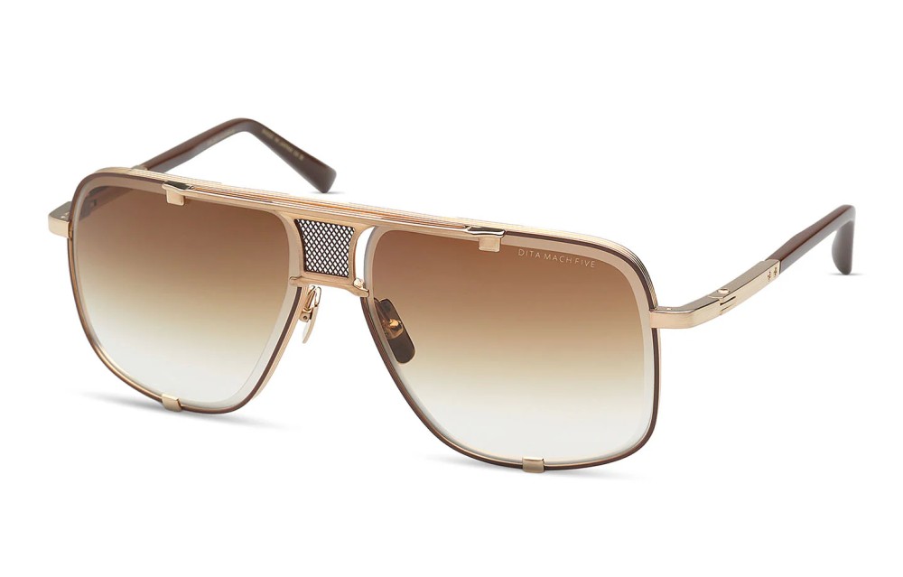 Dita MACH FIVE TITANIUM DRX-2087 - I - 64 Lunettes de soleil Or, Marron Pilote (Aviateur)